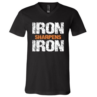 Iron Sharpens Iron Funny Christian V-Neck T-Shirt