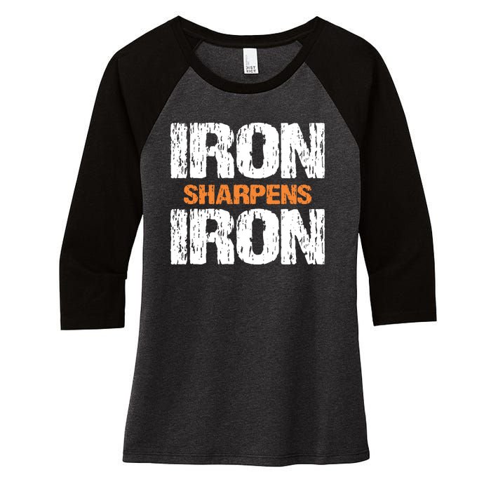 Iron Sharpens Iron Funny Christian Women's Tri-Blend 3/4-Sleeve Raglan Shirt