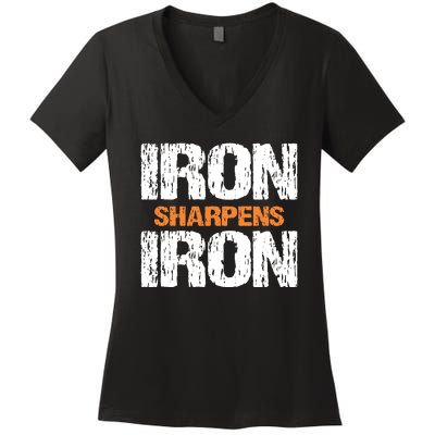 Iron Sharpens Iron Funny Christian Women's V-Neck T-Shirt