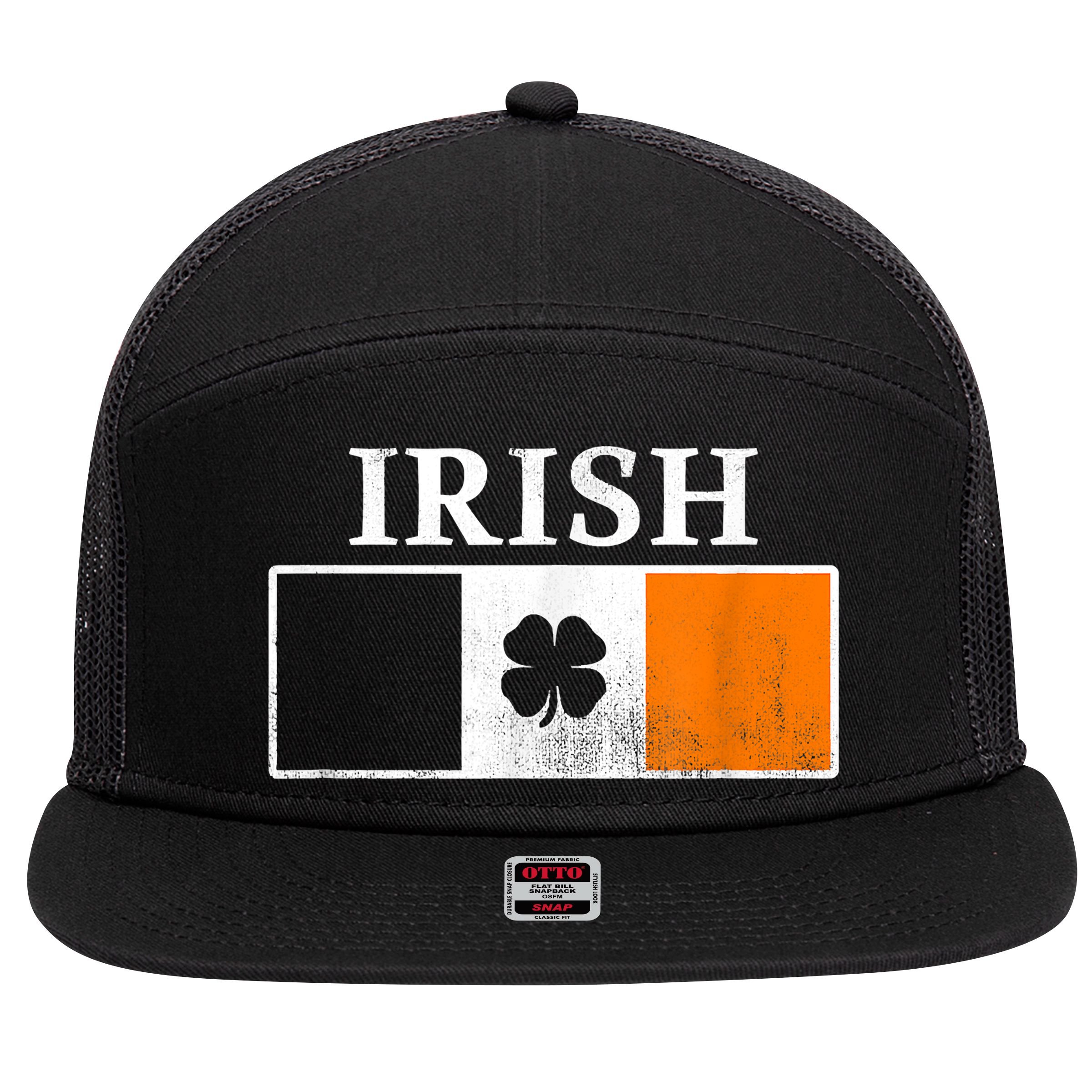 Ireland Shamrock Irish Flag St Patty's Day 7 Panel Mesh Trucker Snapback Hat