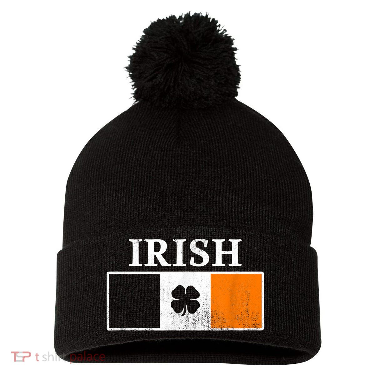 Ireland Shamrock Irish Flag St Patty's Day Pom Pom 12in Knit Beanie
