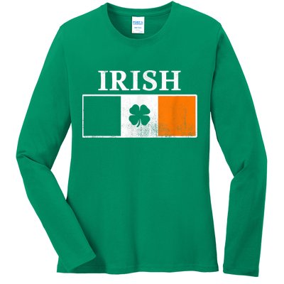 Ireland Shamrock Irish Flag St Patty's Day Ladies Long Sleeve Shirt