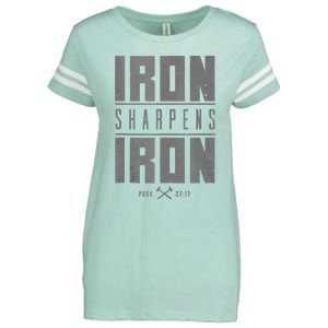 Iron Sharpens Iron Christian Bible Scripture Gym Enza Ladies Jersey Football T-Shirt