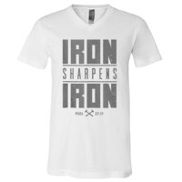 Iron Sharpens Iron Christian Bible Scripture Gym V-Neck T-Shirt