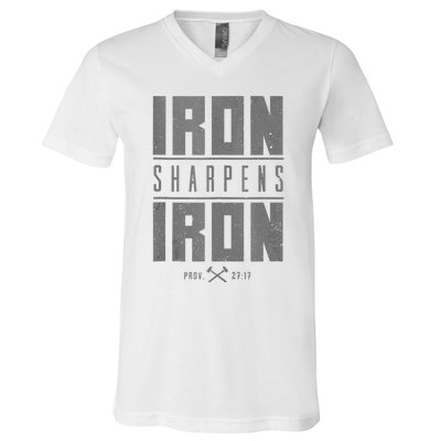 Iron Sharpens Iron Christian Bible Scripture Gym V-Neck T-Shirt