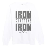 Iron Sharpens Iron Christian Bible Scripture Gym Premium Crewneck Sweatshirt