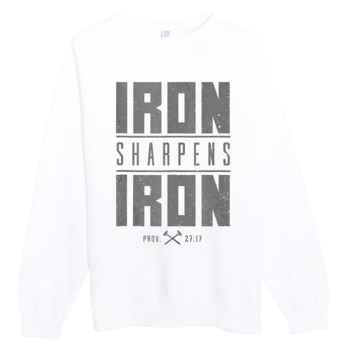 Iron Sharpens Iron Christian Bible Scripture Gym Premium Crewneck Sweatshirt