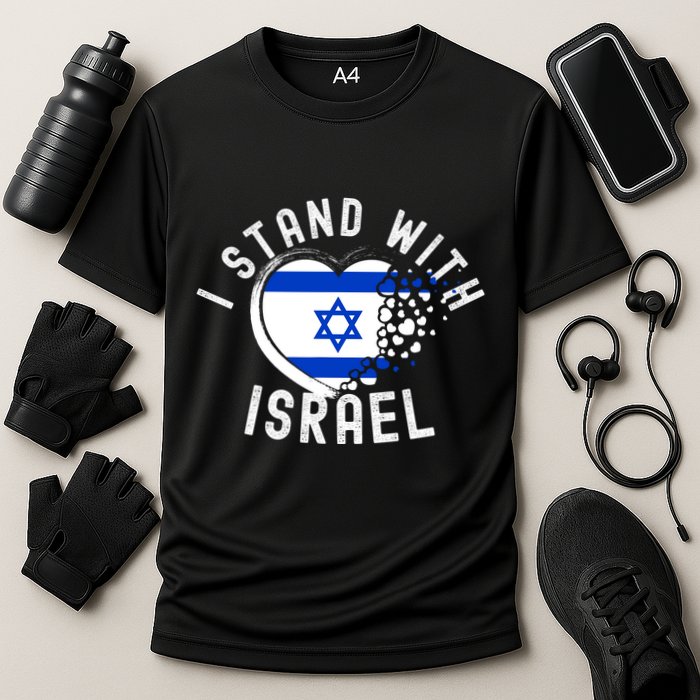 I Support Israel I Stand With Israel Heart Israeli Flag Cooling Performance Crew T-Shirt