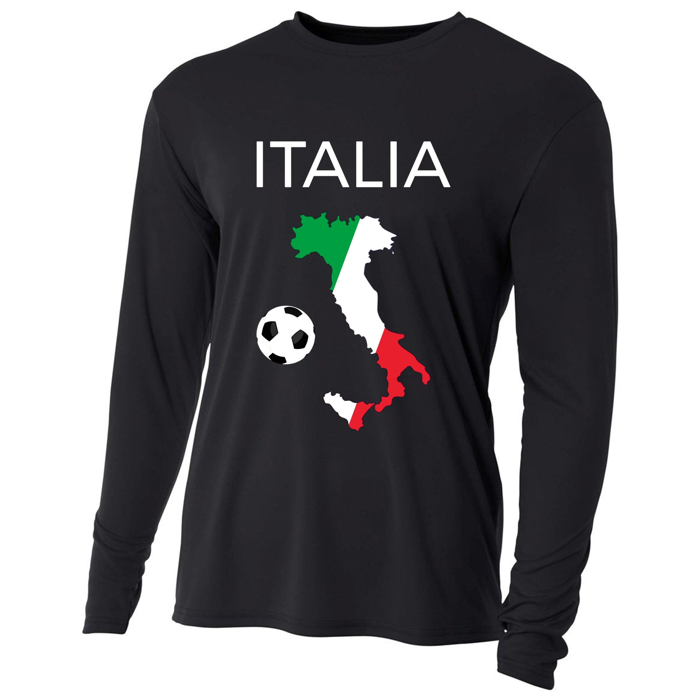 Italy Soccer Italia Forza Azzurri Italian Flag Long Sleeve Cooling Performance Long Sleeve Crew