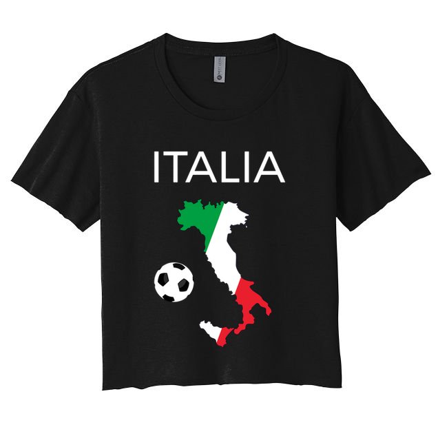 Italy Soccer Italia Forza Azzurri Italian Flag Long Sleeve Crop Top