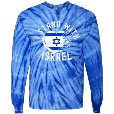 I Support Israel I Stand With Israel Heart Israeli Flag Tie-Dye Long Sleeve Shirt