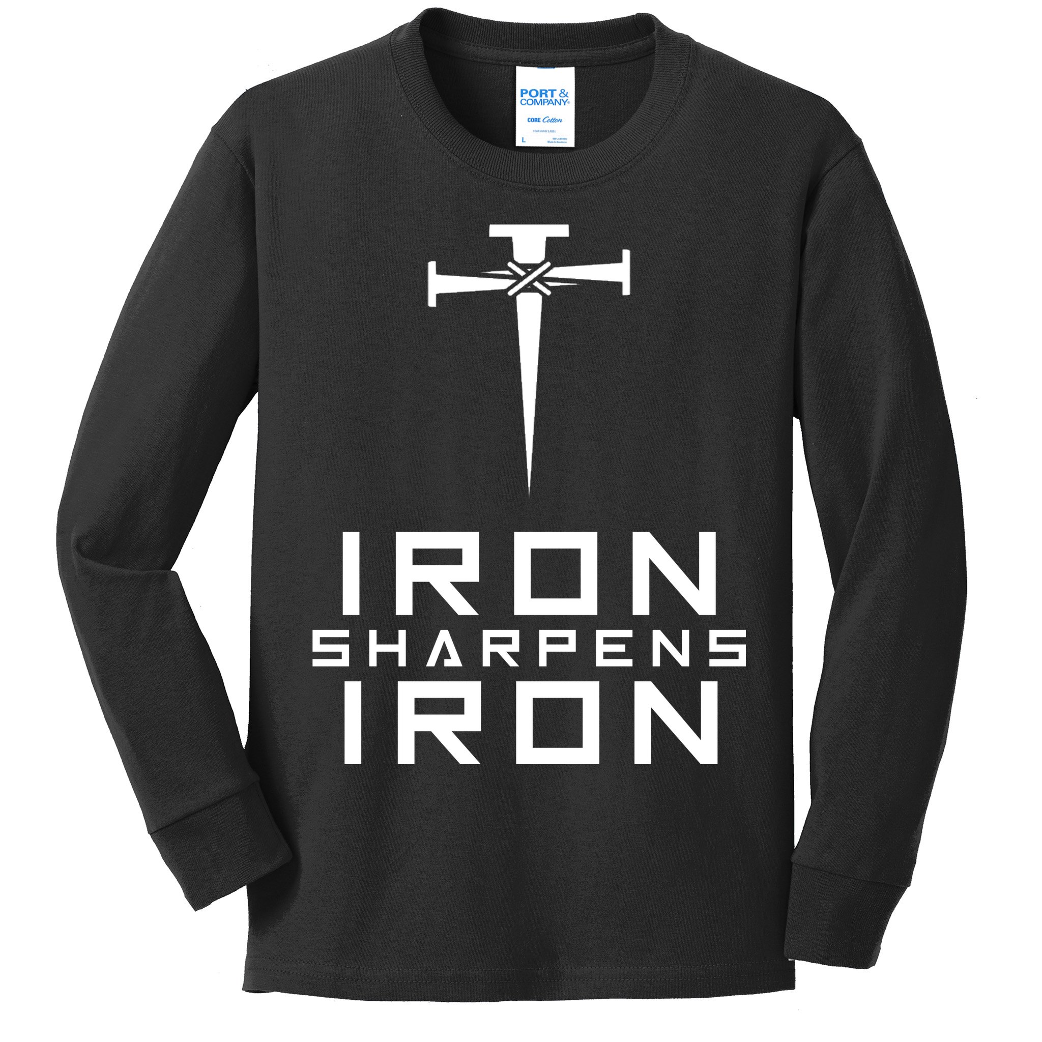 Iron Sharpens Iron Christian Faith Kids Long Sleeve Shirt