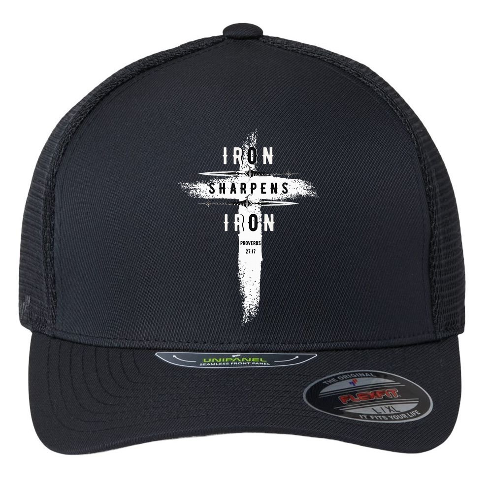Iron Sharpens Iron Proverbs 2717 Christian Flexfit Unipanel Trucker Cap