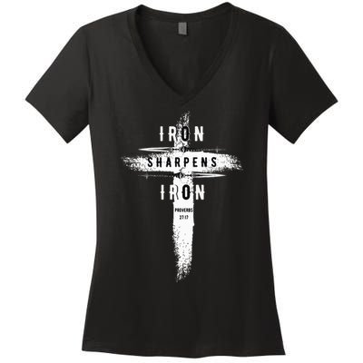 Iron Sharpens Iron Proverbs 2717 Christian Women's V-Neck T-Shirt