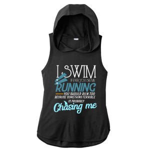 I Swim If You Ever See Me Running Funny Swimmer Great Gift Ladies PosiCharge Tri-Blend Wicking Draft Hoodie Tank