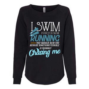 I Swim If You Ever See Me Running Funny Swimmer Great Gift Womens California Wash Sweatshirt