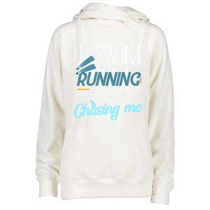 I Swim If You Ever See Me Running Funny Swimmer Great Gift Womens Funnel Neck Pullover Hood