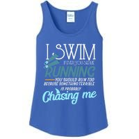 I Swim If You Ever See Me Running Funny Swimmer Great Gift Ladies Essential Tank