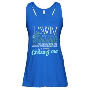 I Swim If You Ever See Me Running Funny Swimmer Great Gift Ladies Essential Flowy Tank