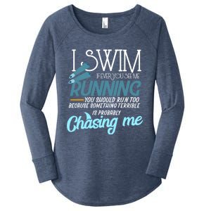 I Swim If You Ever See Me Running Funny Swimmer Great Gift Women's Perfect Tri Tunic Long Sleeve Shirt