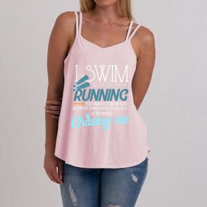 I Swim If You Ever See Me Running Funny Swimmer Great Gift Women's Strappy Tank