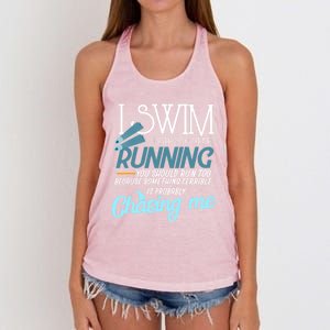 I Swim If You Ever See Me Running Funny Swimmer Great Gift Women's Knotted Racerback Tank