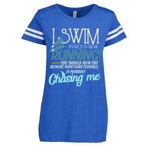 I Swim If You Ever See Me Running Funny Swimmer Great Gift Enza Ladies Jersey Football T-Shirt