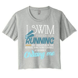 I Swim If You Ever See Me Running Funny Swimmer Great Gift Women's Crop Top Tee