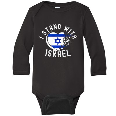 I Support Israel I Stand With Israel Heart Israeli Flag Baby Long Sleeve Bodysuit