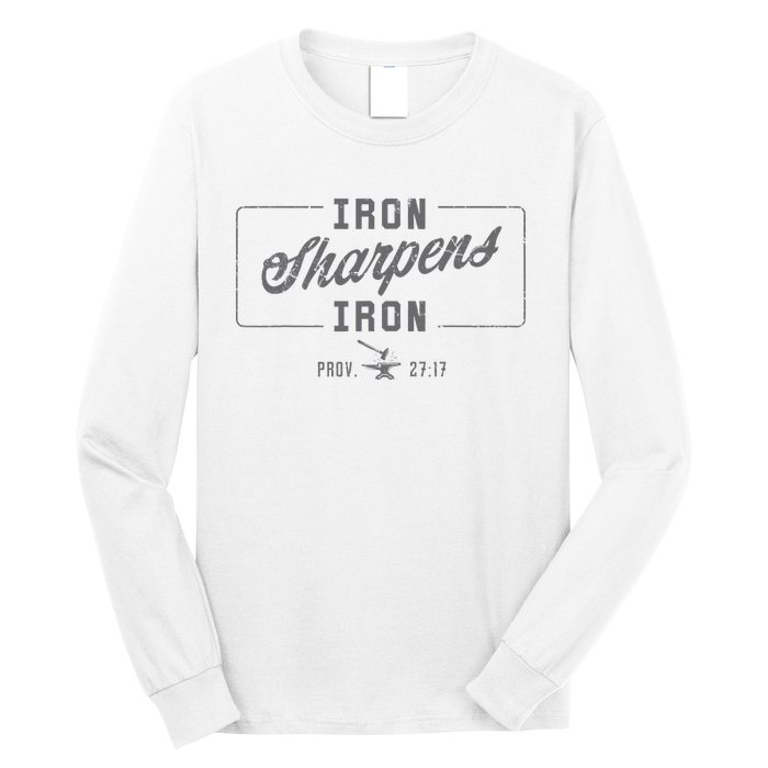 Iron Sharpens Iron Christian Bible Scripture Gym Workout Long Sleeve Shirt