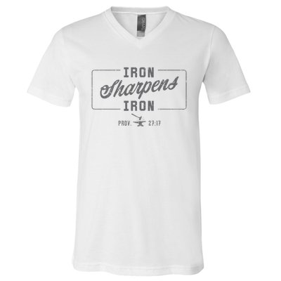 Iron Sharpens Iron Christian Bible Scripture Gym Workout V-Neck T-Shirt