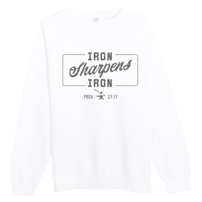 Iron Sharpens Iron Christian Bible Scripture Gym Workout Premium Crewneck Sweatshirt