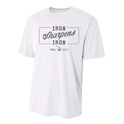 Iron Sharpens Iron Christian Bible Scripture Gym Workout Performance Sprint T-Shirt