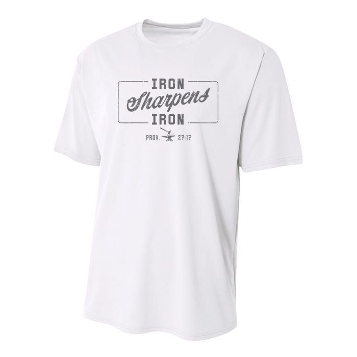 Iron Sharpens Iron Christian Bible Scripture Gym Workout Youth Performance Sprint T-Shirt