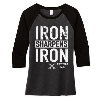 Iron Sharpens Iron Proverbs 27:17 Christian Women's Tri-Blend 3/4-Sleeve Raglan Shirt