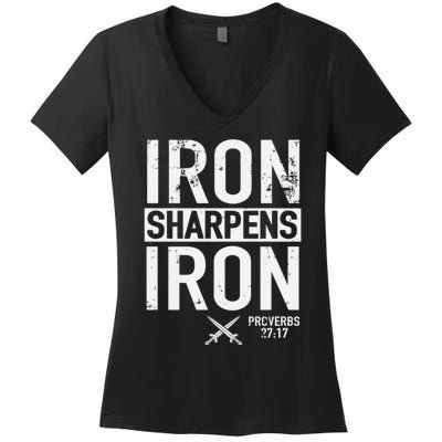 Iron Sharpens Iron Proverbs 27:17 Christian Women's V-Neck T-Shirt