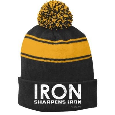 Iron Sharpens Iron Funny Gift Stripe Pom Pom Beanie