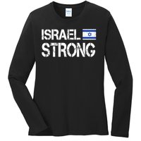 Israel Strong I Stand With Israel Israeli Flag Support Ladies Long Sleeve Shirt