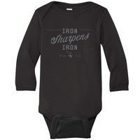 Iron Sharpens Iron Christian Bible Scripture Gym Workout Baby Long Sleeve Bodysuit