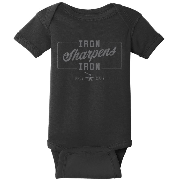 Iron Sharpens Iron Christian Bible Scripture Gym Workout Baby Bodysuit