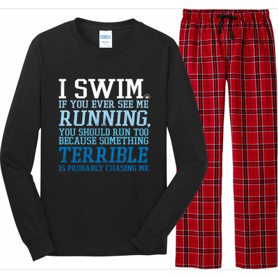 I Swim If You Ever See Me Running Funny For Swimmers Gift Long Sleeve Pajama Set