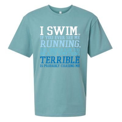 I Swim If You Ever See Me Running Funny For Swimmers Gift Sueded Cloud Jersey T-Shirt