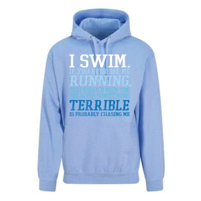 I Swim If You Ever See Me Running Funny For Swimmers Gift Unisex Surf Hoodie