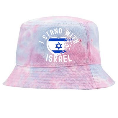 I Support Israel I Stand With Israel Heart Israeli Flag Tie-Dyed Bucket Hat