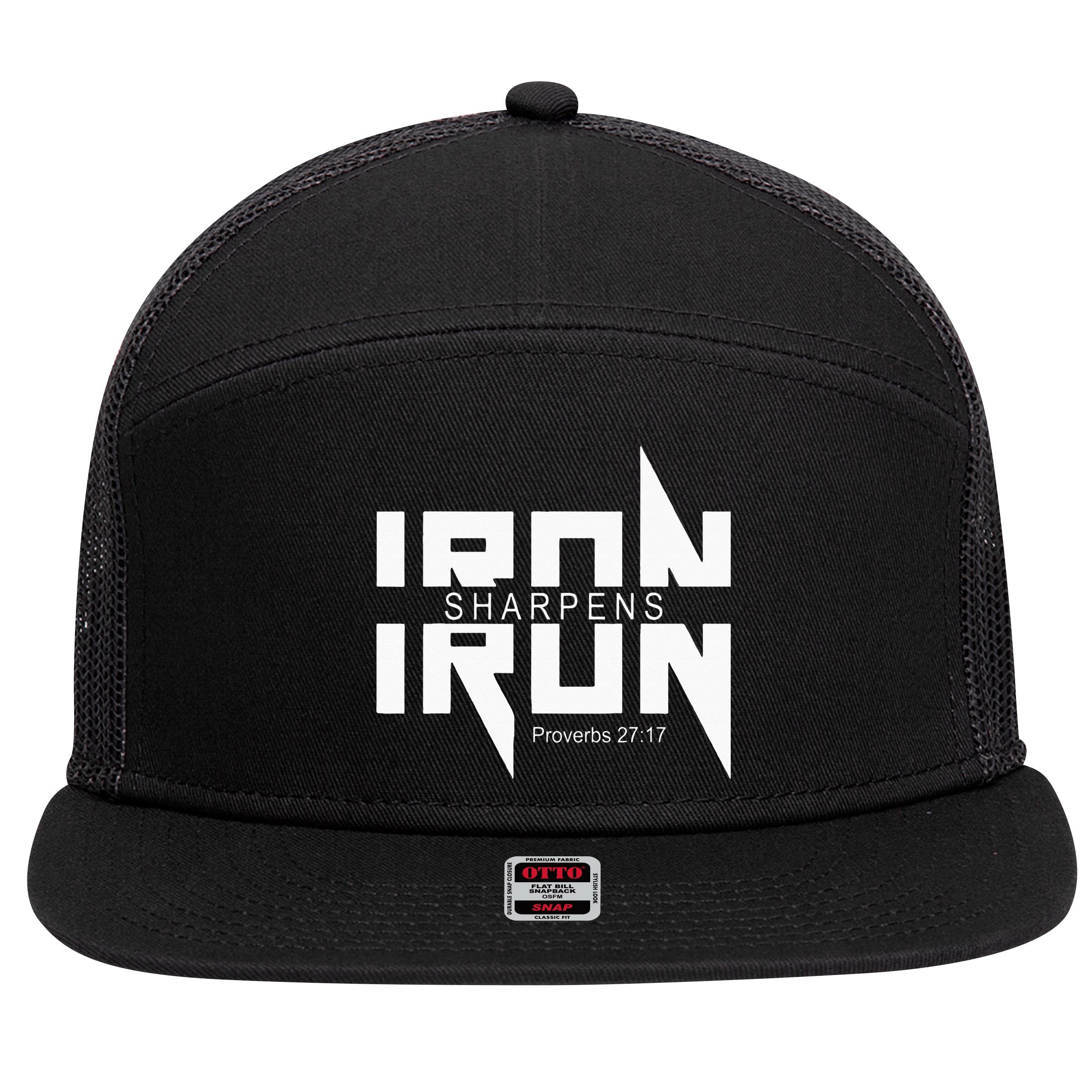 Iron Sharpens Iron Bible Jesus Faith Religious Christian 7 Panel Mesh Trucker Snapback Hat