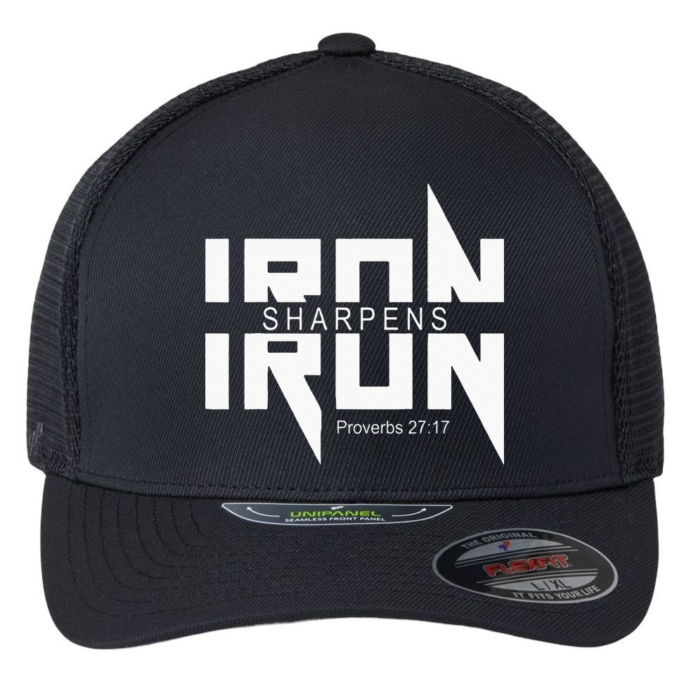 Iron Sharpens Iron Bible Jesus Faith Religious Christian Flexfit Unipanel Trucker Cap