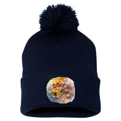 Israel Skyline Pom Pom 12in Knit Beanie