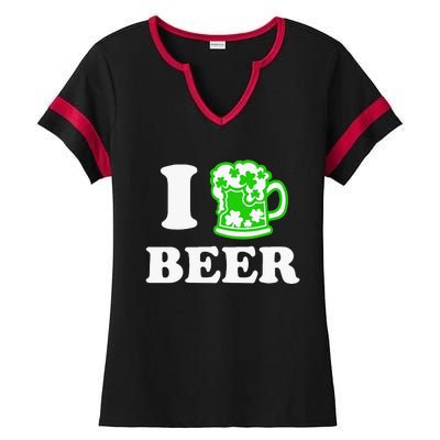 Irish Shamrock I Love Beer Lover St Patricks Day Ladies Halftime Notch Neck Tee