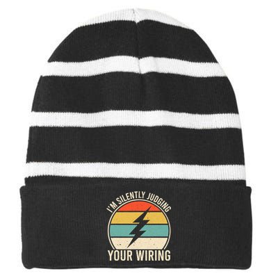 I'm Silently Judging Your Wiring Funny Electrician Lineman Striped Beanie with Solid Band