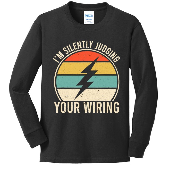 I'm Silently Judging Your Wiring Funny Electrician Lineman Kids Long Sleeve Shirt